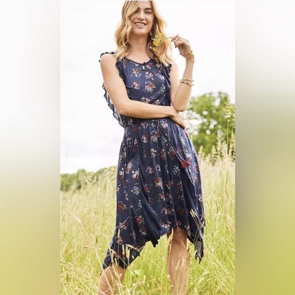 Matilda Jane Large Navy Floral Dress Boho-Chic 90s Grunge Revival Whimsigoth